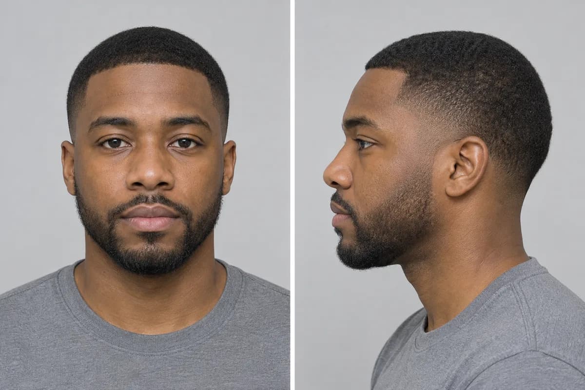 Example: man with a buzz cut, front and side view
