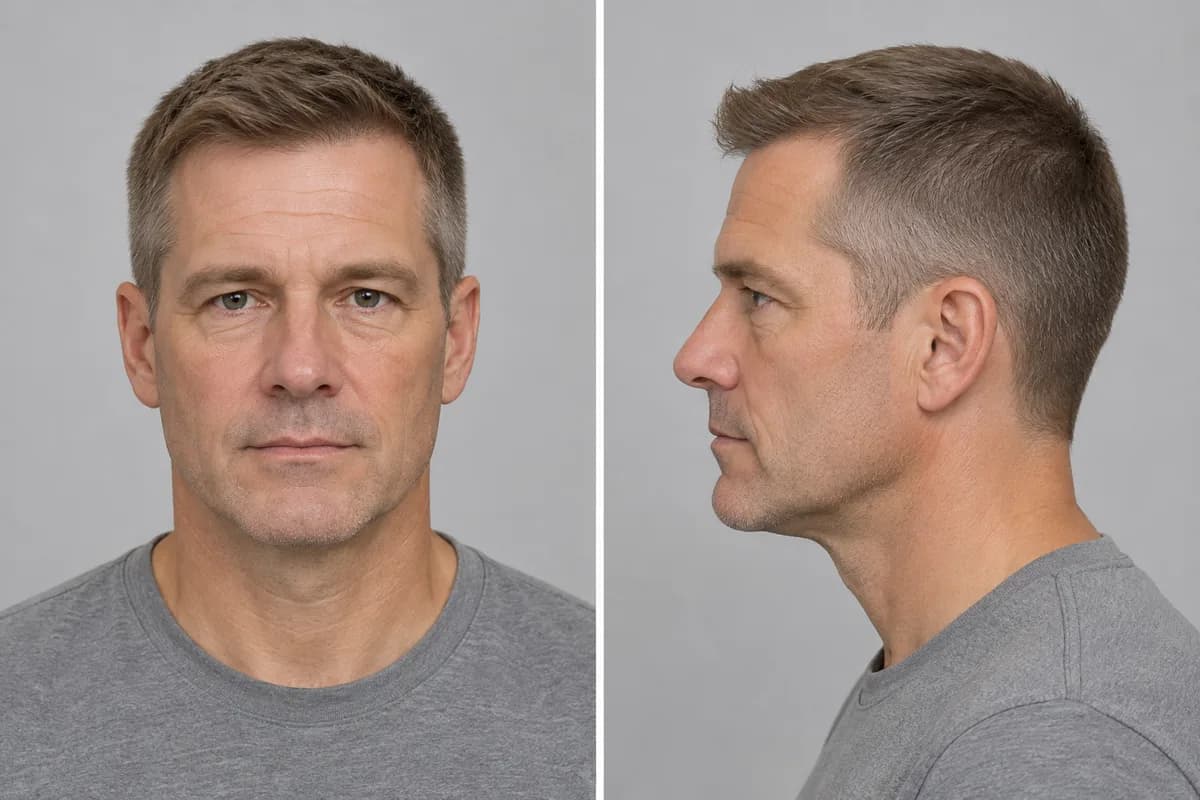 Example: man with a crew cut, front and side view