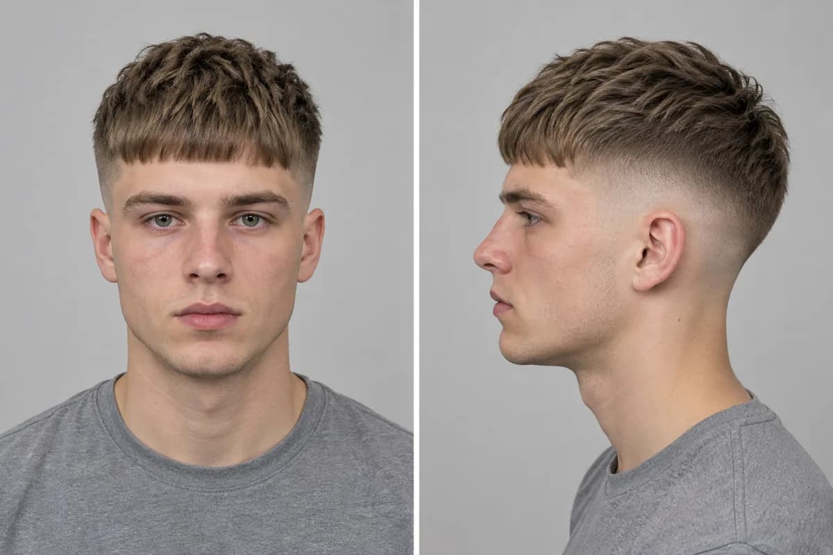Example: man with a French crop, front and side view