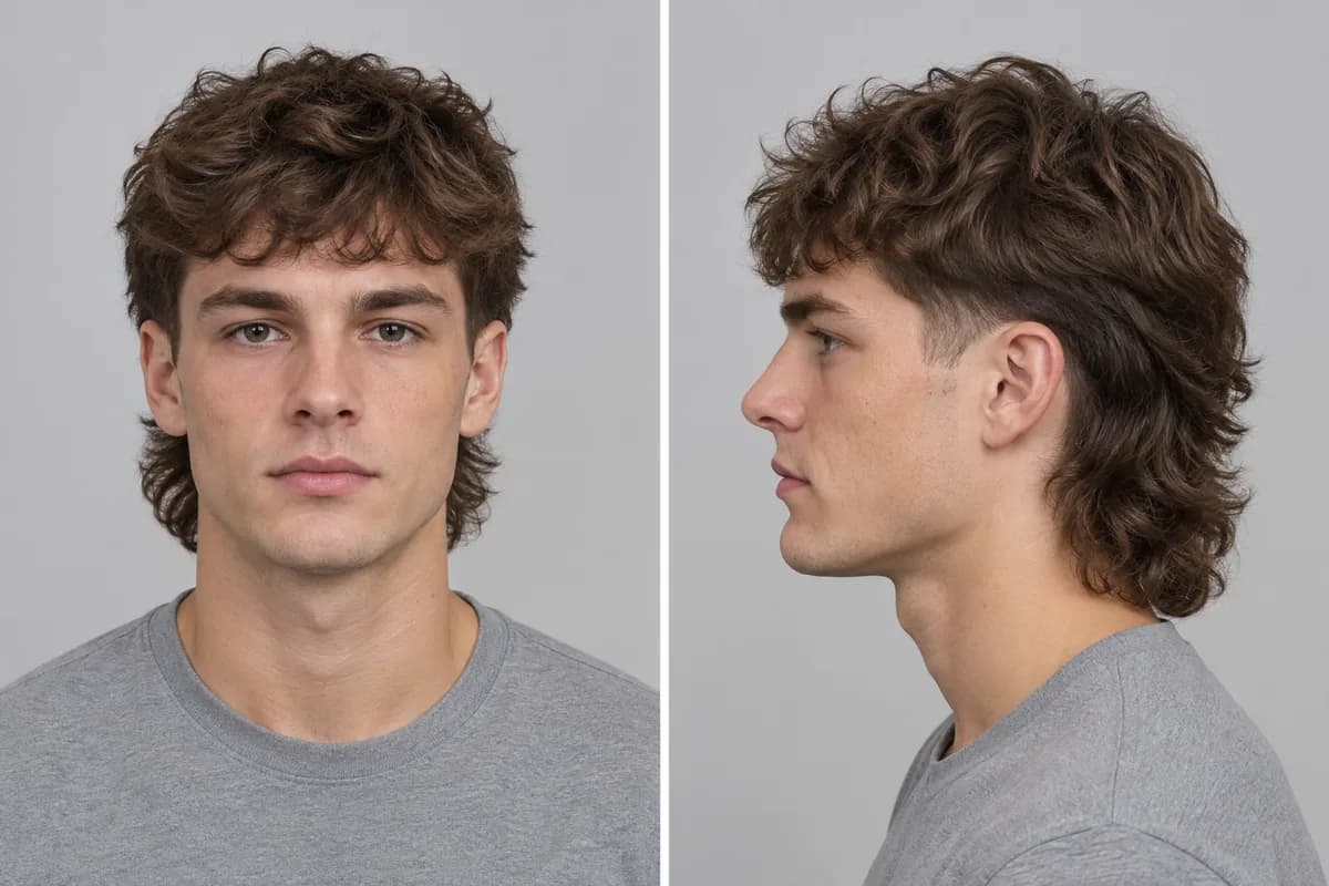 Example: man with a modern mullet, front and side view