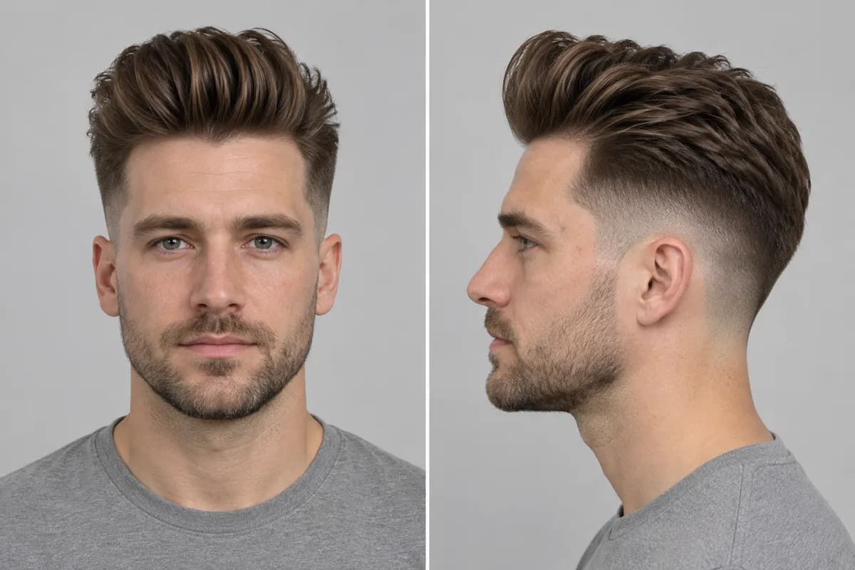 Example: man with a pompadour, front and side view