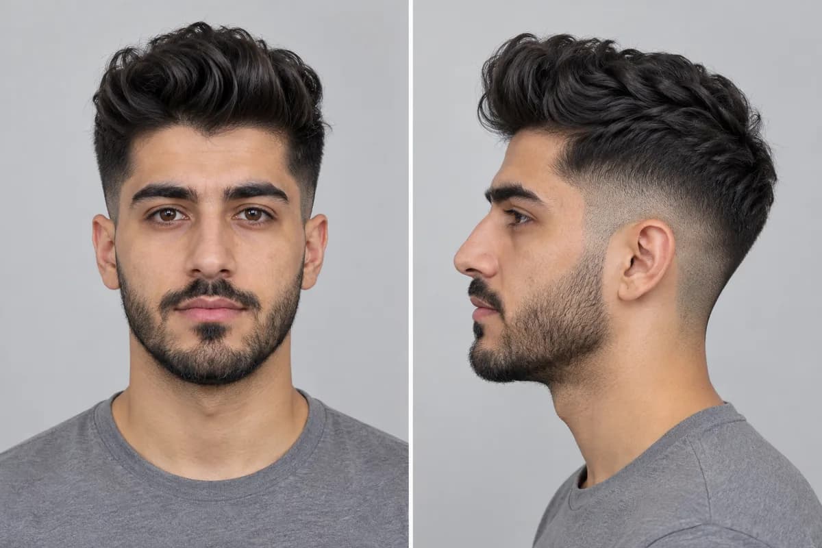 Example: man with a quiff, front and side view