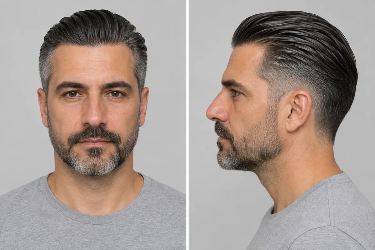 Example: man with a slick back, front and side view