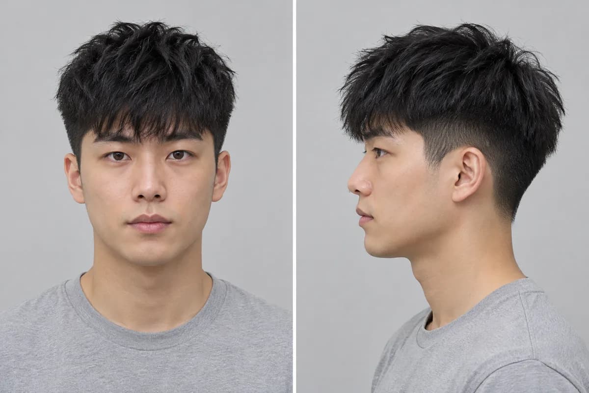 Example: man with a textured crop, front and side view