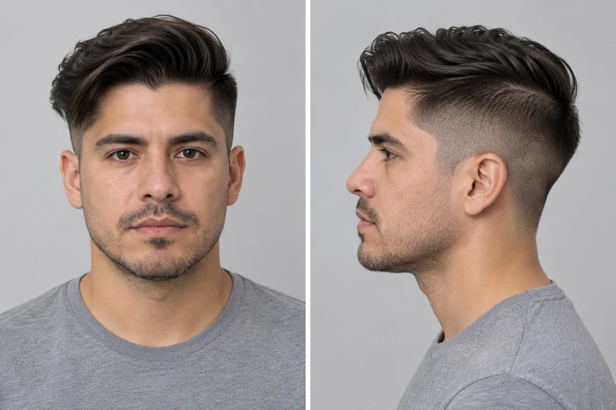 Example: man with an undercut, front and side view